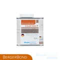 Eine 0,5-Liter-Dose BergerBond Color Add P von Berger-Seidle mit einem orange-weißen Etikett mit Produktinformationen und einer Teilansicht eines Holzfußbodens im Hintergrund.