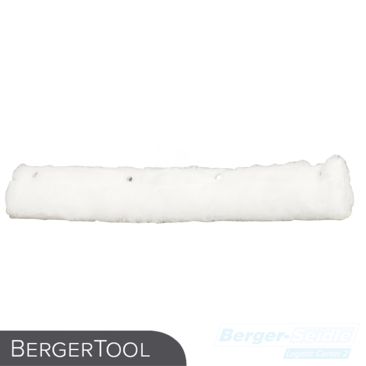 Ein weißer, flauschiger Farbrollerbezug ist vor einem einfarbigen Hintergrund abgebildet. In den unteren Ecken sind die Worte "BERGERTOOL" und "Berger-Seidle" zu sehen.