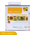 Eine 0,5L Dose Parkettpflege Brilliance Fill-and-Finish Erstpflege und Versiegelung von Parkettkanten, mit Sonnenblumenetikett, ideal für die Parkettpflege und den Fugenschutz. Anleitung in Deutsch und Englisch.