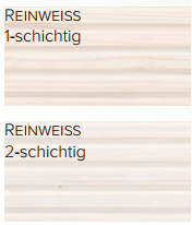 Zwei Mustertafeln mit der Aufschrift "REINWEISS". Die obere, "1-schichtig", zeigt einlagiges weißes Holz. Die untere, "2-schichtig", ist dichter mit zwei Schichten - perfekt zur Darstellung von Terrassenöl Classic Outdoor Oil farblos/Color für Holzoberflächen im Außenbereich.