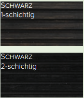 Zwei schwarze Flächen zeigen die Wirkung von Terrassenöl Classic Outdoor Oil farblos/color für Holzflächen im Außenbereich: Die obere, "SCHWARZ 1-schichtig", ist heller, die untere, "SCHWARZ 2-schichtig", ist dunkler. Beide zeigen horizontale Linien.